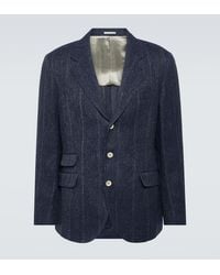 Brunello Cucinelli - Striped Linen, Silk And Wool Blazer - Lyst