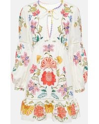 FARM Rio - Floral Insects Printed Linen-Blend Mini Dress - Lyst