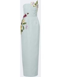 Oscar de la Renta - Floral Embroidered Silk Bustier Gown - Lyst