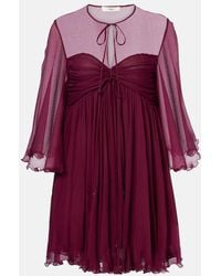 Chloé - Vestido Corto Semitransparente De Seda Fruncido - Lyst