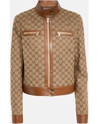 Gucci - Love Parade gg Leather Trim Canvas Jacket - Lyst