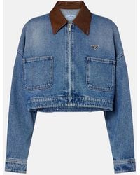Prada - Leather-Trimmed Cropped Denim Jacket - Lyst