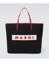 Marni - Leather-trimmed Cotton Canvas Tote Bag - Lyst