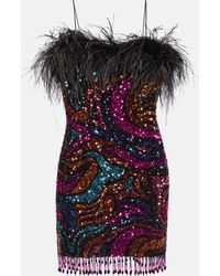 Rebecca Vallance - Kiki Sequined Feather-trimmed Minidress - Lyst