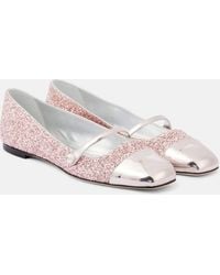 Jimmy Choo - Elisa Leather-Trimmed Glitter Ballet Flats - Lyst