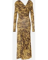 Ganni - Asymmetric Draped Tiger-Print Maxi Dress - Lyst