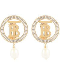 Burberry Tb Gold-plated Brass Earrings With Pearls - White