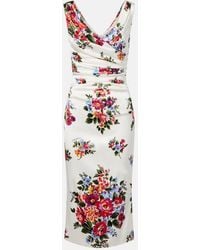 Dolce & Gabbana - Draped Floral Satin Midi Dress - Lyst