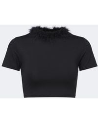 Gucci - Feather-Trimmed Jersey Crop Top - Lyst
