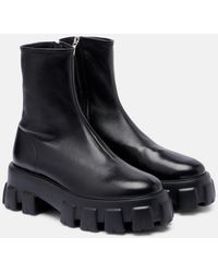 Prada - Monolith Leather Ankle Boots - Lyst