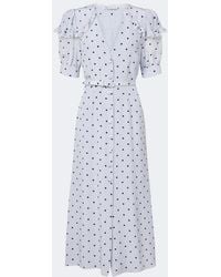 Alessandra Rich - Belted Polka-Dot Silk Midi Dress - Lyst