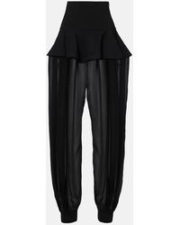 Alaïa - Peplum Georgette Wide-Leg Pants - Lyst