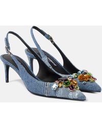 Dolce & Gabbana - Embellished Denim Slingback Pumps - Lyst