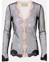 Valentino - Lace-Trimmed Sheer Mesh Cardigan - Lyst