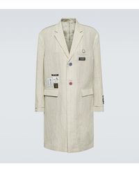 Undercover - Applique Pinstripe Wool And Linen Coat - Lyst