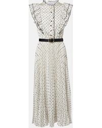 Self-Portrait - Belted Polka-Dot Pleated Midi Dress - Lyst