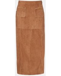 RIXO London - Edwina High-Waist Suede Midi Skirt - Lyst