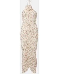 Magda Butrym - Floral-Applique Ruched Midi Dress - Lyst