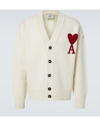 Ami Paris - Ami De Cour Intarsia Virgin Wool Cardigan - Lyst