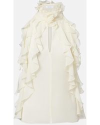 McQueen - Ruffled Cutout Silk Georgette Top - Lyst