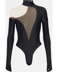 Mugler - Illusion Tulle-panelled Jersey Bodysuit - Lyst