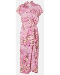 Dries Van Noten - Printed Satin Midi Dress - Lyst