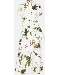Oscar de la Renta - Orchid Gathered Poplin Midi Dress - Lyst