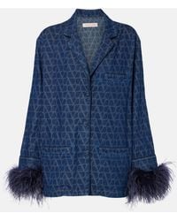 Valentino - Feather-Trimmed Denim Shirt - Lyst