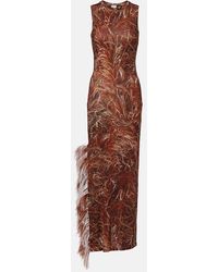 Loewe - Feather-Trimmed Printed Maxi Dress - Lyst