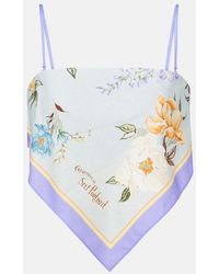 Self-Portrait - Crop Top De Lino Y Algodon Floral - Lyst