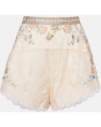 CAMILLA - Embellished Floral Lace-Trimmed High-Rise Shorts - Lyst