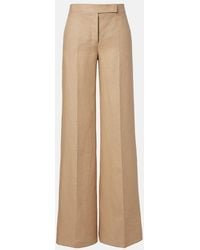 Max Mara - Big Pleated Linen Wide-Leg Pants - Lyst