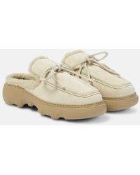 Burberry - Ekd Shearling-lined Suede Mules - Lyst
