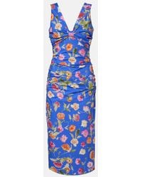 Carolina Herrera - Floral Gathered Cotton-Blend Midi Dress - Lyst