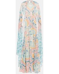 Etro - Long Dress With Floral Print All-over With Drape Effect Shrug Multicolor In Silk Woman - Lyst