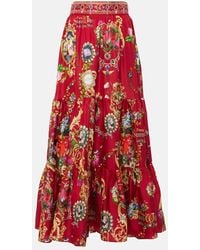 Camilla - Printed High-rise Tiered Silk Maxi Skirt - Lyst