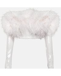 David Koma - Sequined Feather-Trimmed Crop Top - Lyst