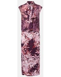 Dries Van Noten - Printed Tie-Neck Midi Dress - Lyst