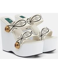 PUCCI - Embroidered Leather Wedge Sandals - Lyst