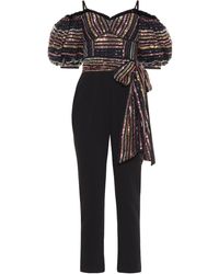 Self-Portrait Mono largo con lentejuelas y manga farol - Negro