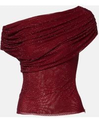 Self-Portrait - Draped Embellished Mesh Top - Lyst