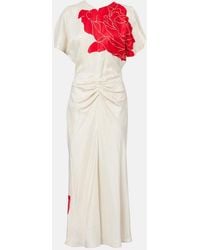 Victoria Beckham - Gathered Floral Midi Dress - Lyst