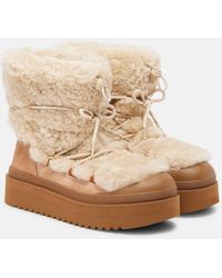 Tory Burch - Mellow Shearling And Suede Lace-Up Boots - Lyst