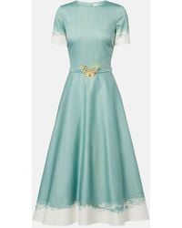 Oscar de la Renta - Embellished Cotton-Blend Poplin Midi Dress - Lyst