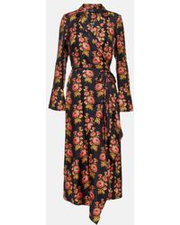 Etro - Floral Silk Twill Midi Wrap Dress - Lyst