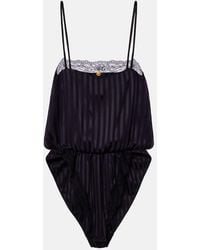 Versace - Lace-Trimmed Silk-Blend Jacquard Bodysuit - Lyst