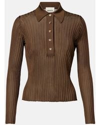 KHAITE - Vin Ribbed-Knit Sheer Polo Shirt - Lyst