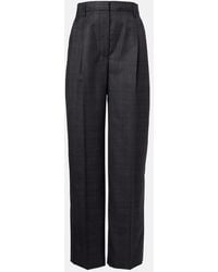 Prada - Checked Wool Wide-Leg Pants - Lyst