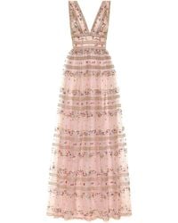 Costarellos Robe longue brodée en tulle - Rose