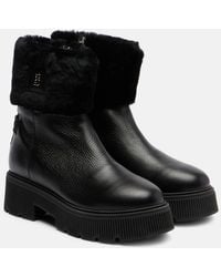 Bogner - Turin 6 Shearling-Trimmed Textured-Leather Ankle Boots - Lyst